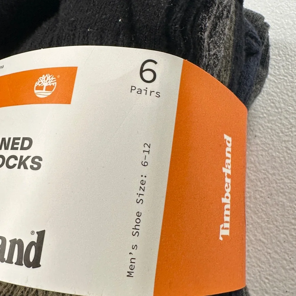 Timberland Cushioned Crew Socks 6 Pairs Black Grey Multi Cotton Blend Mens 6-12